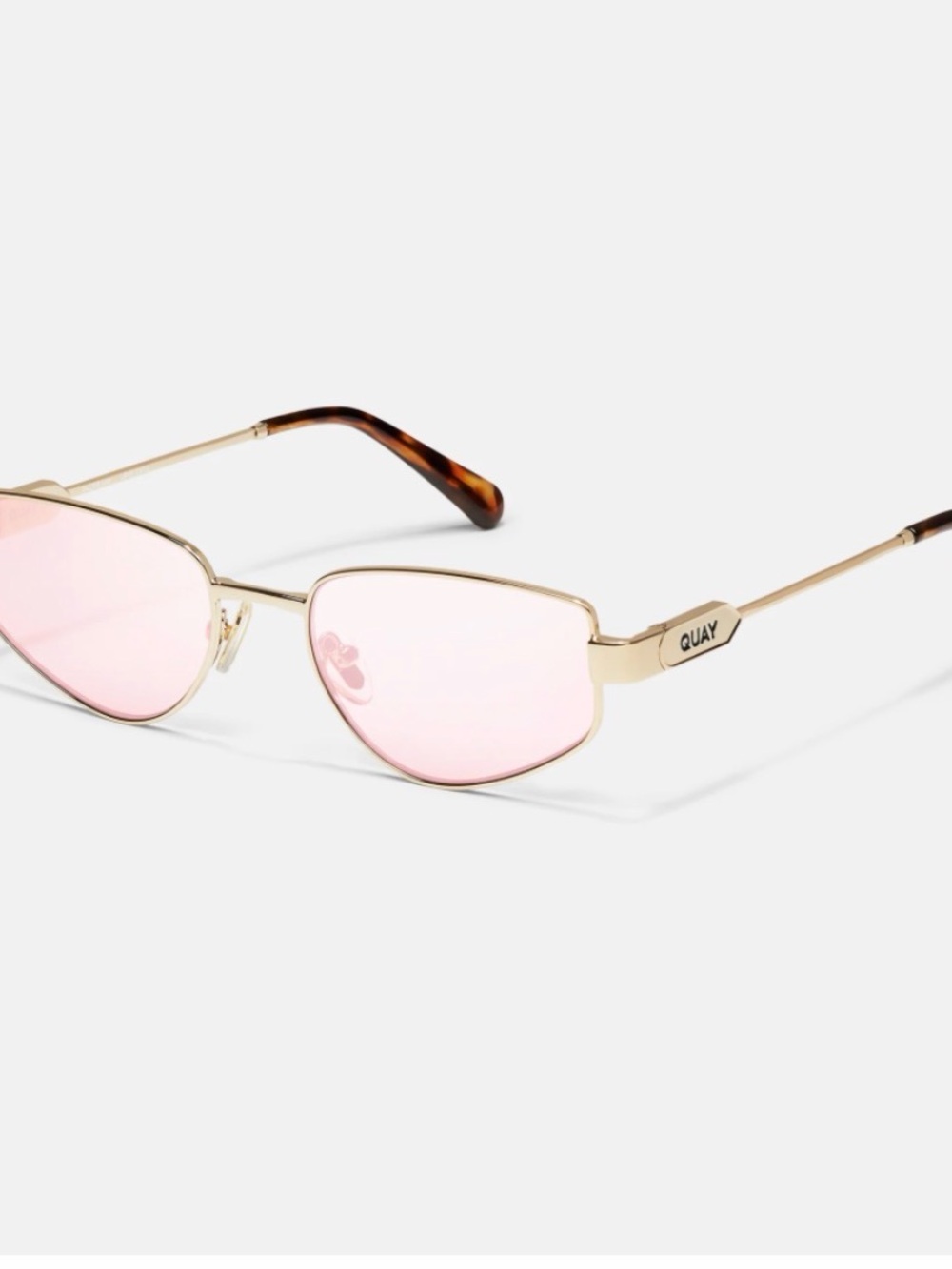 Quay Hit Single  Australia Gold Metal Sunglasses with Pink Lenses